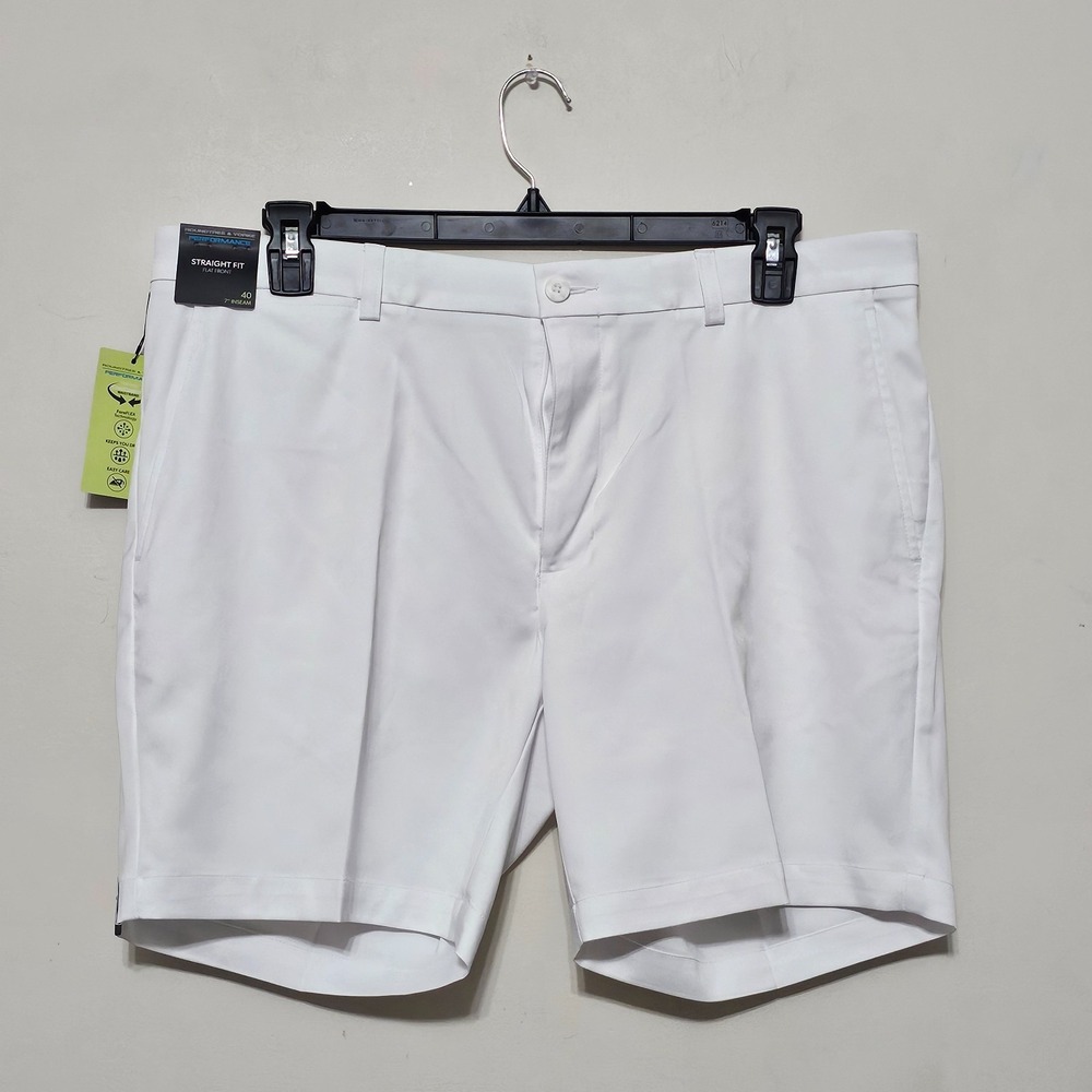 Mens Shorts 40X7 White Straight Fit Flat Elastic Waistband Performance  0995